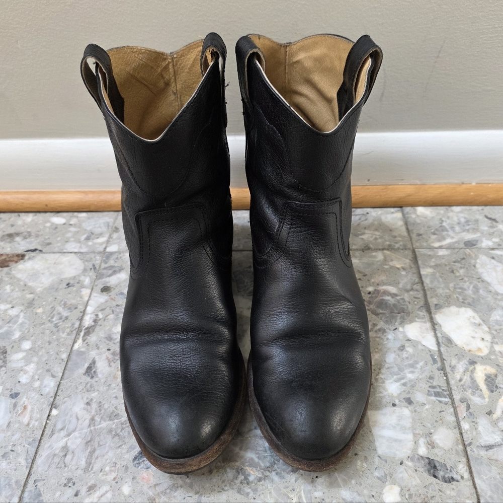 Frye Black Leather Short Pull-On Ankle Boots